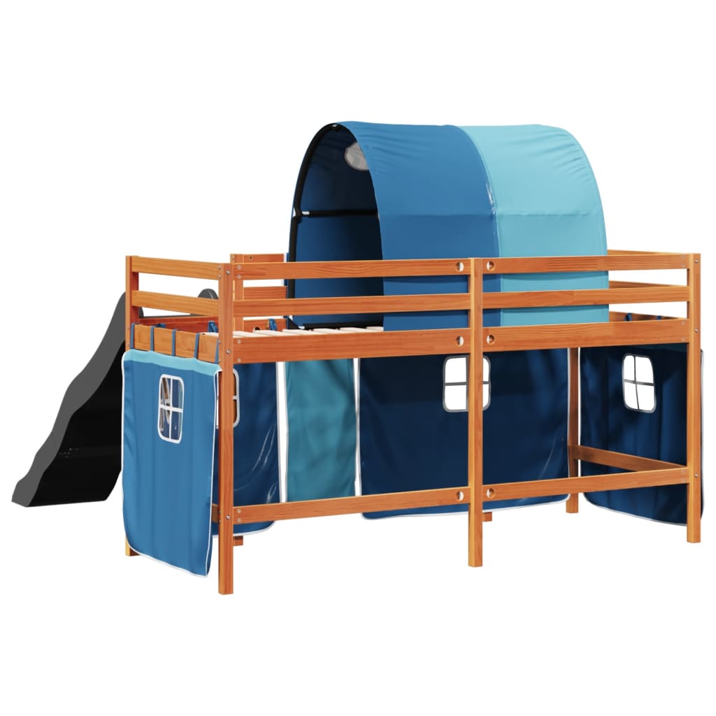 Lit mezzanine enfants et tunnel bleu 90x200cm bois pin massif Lits & cadres de lit vidaXL   