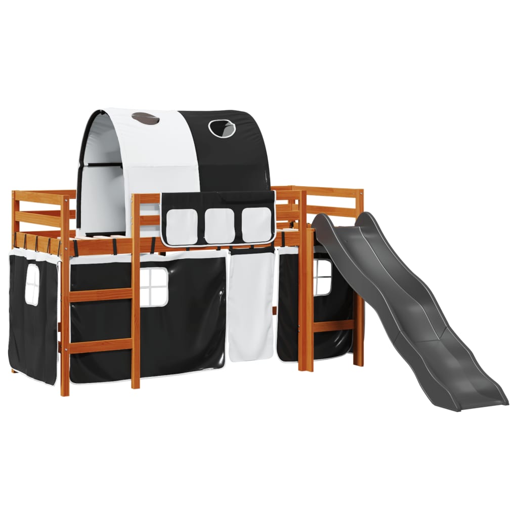 Lit mezzanine enfants et tunnel blanc/noir 90x190 cm pin massif Lits & cadres de lit vidaXL   