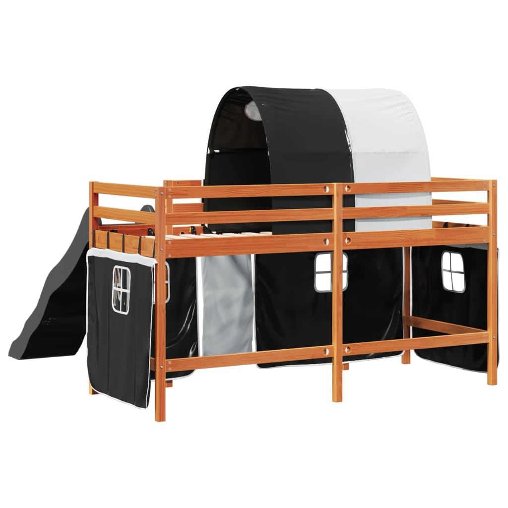 Lit mezzanine enfants et tunnel blanc/noir 90x190 cm pin massif Lits & cadres de lit vidaXL   