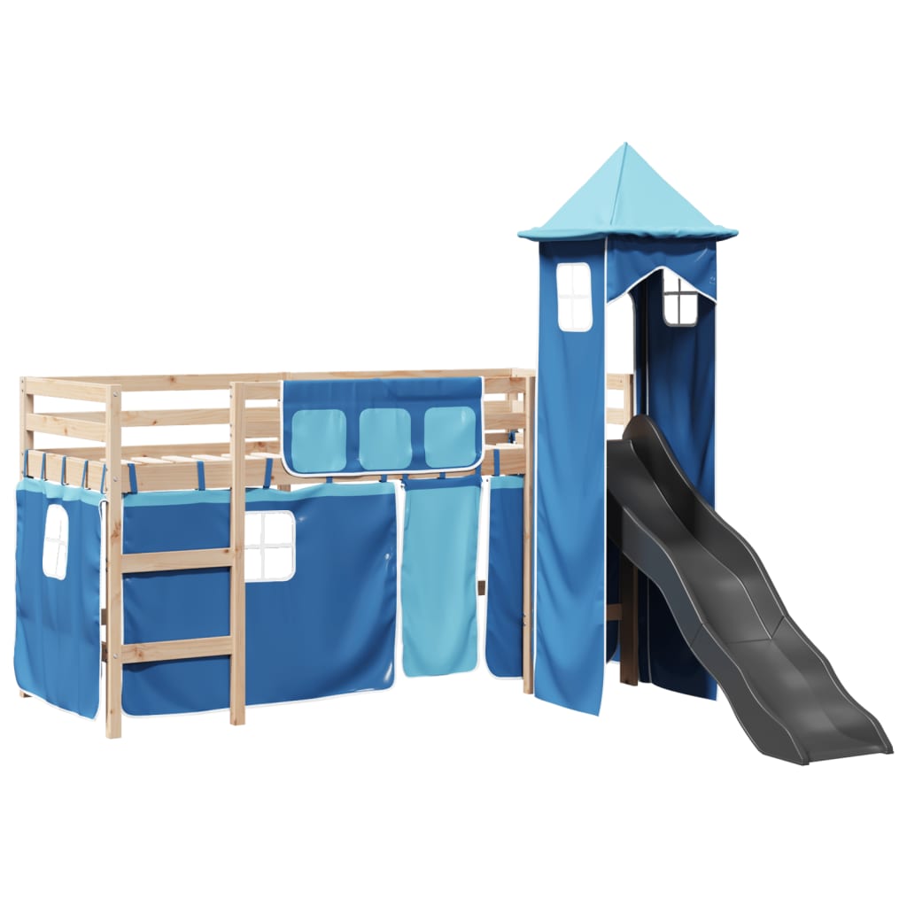 Lit mezzanine enfants avec tour bleu 80x200cm bois pin massif Lits & cadres de lit vidaXL   