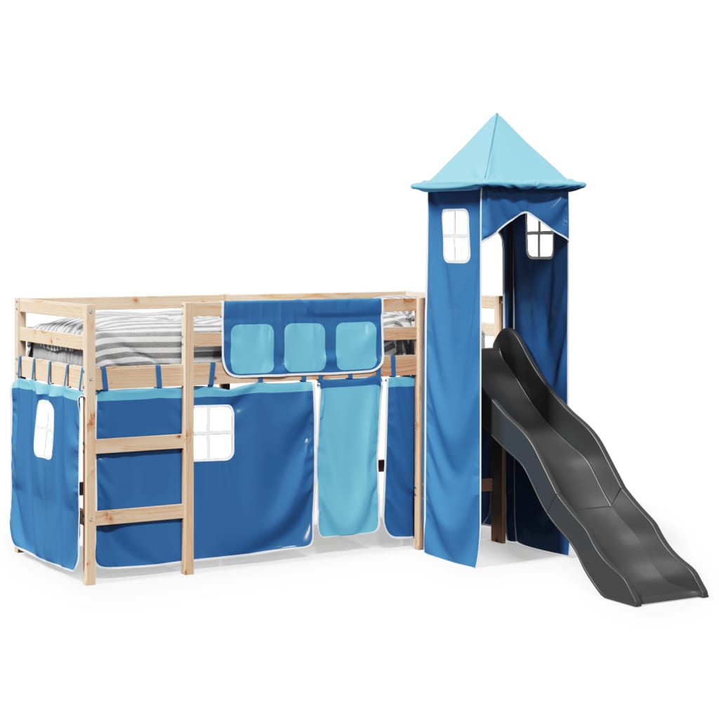 Lit mezzanine enfants avec tour bleu 80x200cm bois pin massif Lits & cadres de lit vidaXL   