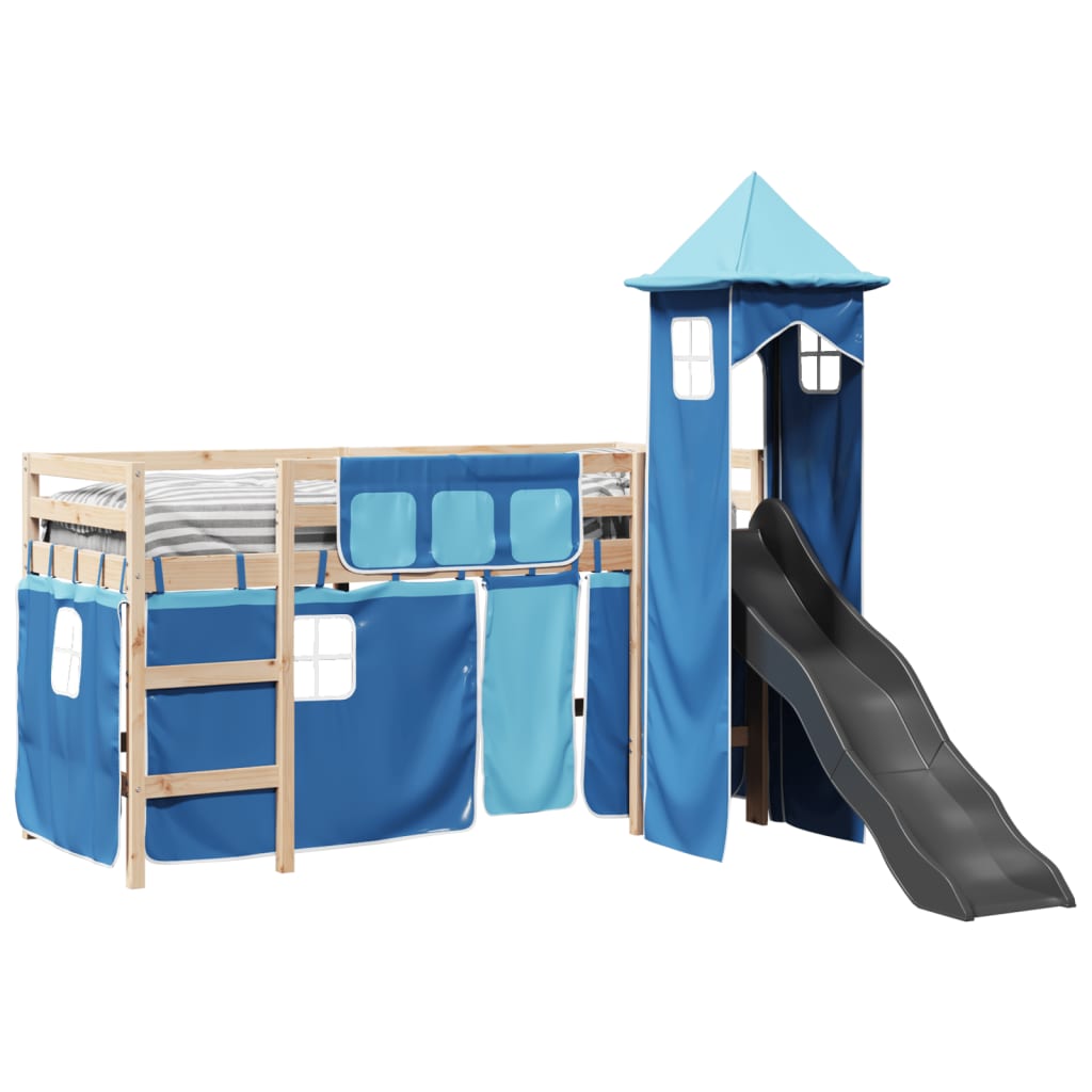 Lit mezzanine enfants avec tour bleu 80x200cm bois pin massif Lits & cadres de lit vidaXL   