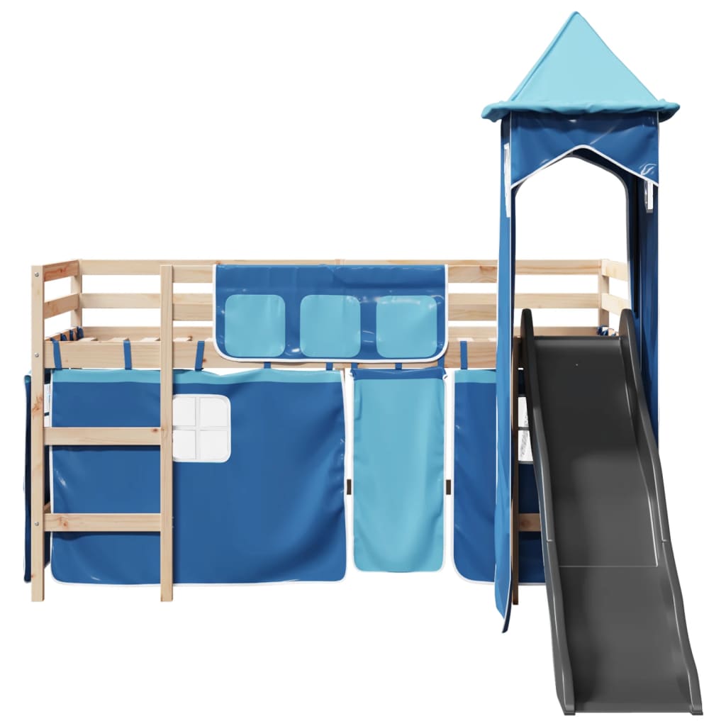 Lit mezzanine enfants avec tour bleu 80x200cm bois pin massif Lits & cadres de lit vidaXL   