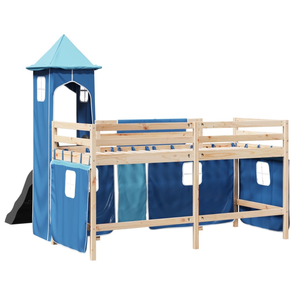 Lit mezzanine enfants avec tour bleu 80x200cm bois pin massif Lits & cadres de lit vidaXL   