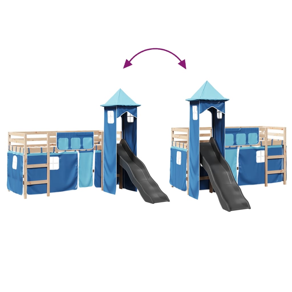 Lit mezzanine enfants avec tour bleu 80x200cm bois pin massif Lits & cadres de lit vidaXL   