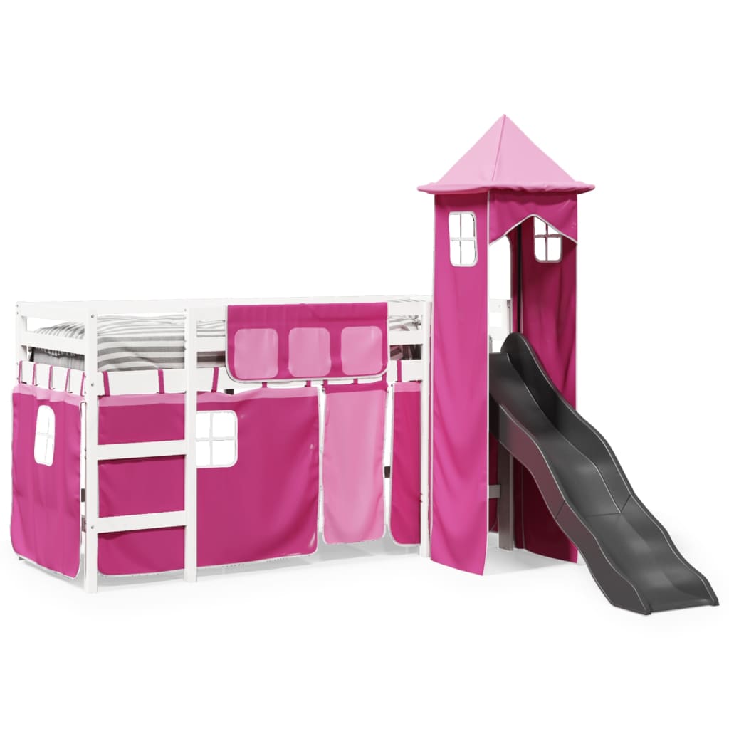 Lit mezzanine enfants avec tour rose 80x200cm bois pin massif Lits & cadres de lit vidaXL   