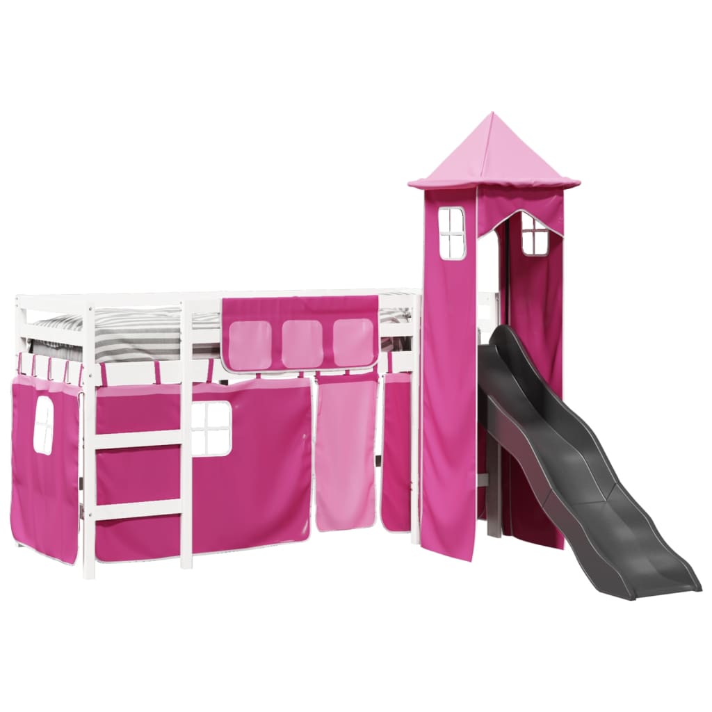 Lit mezzanine enfants avec tour rose 80x200cm bois pin massif Lits & cadres de lit vidaXL   