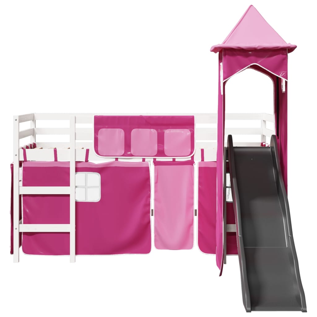 Lit mezzanine enfants avec tour rose 80x200cm bois pin massif Lits & cadres de lit vidaXL   