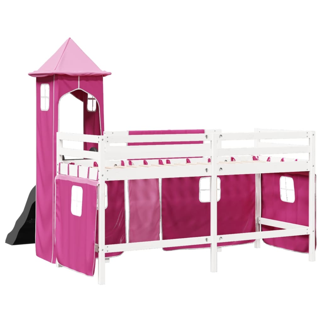 Lit mezzanine enfants avec tour rose 80x200cm bois pin massif Lits & cadres de lit vidaXL   