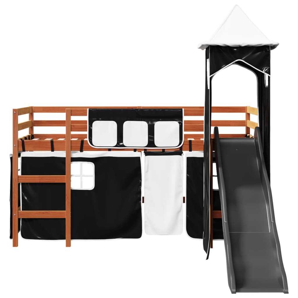 Lit mezzanine enfants et tour blanc/noir 90x200 cm pin massif Lits & cadres de lit vidaXL   