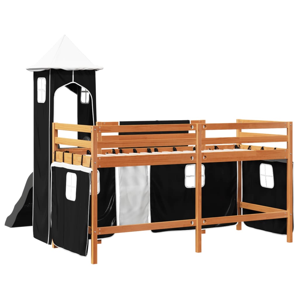 Lit mezzanine enfants et tour blanc/noir 90x200 cm pin massif Lits & cadres de lit vidaXL   