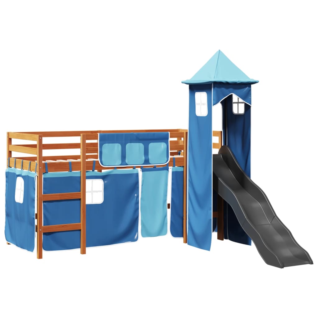 Lit mezzanine enfants avec tour bleu 90x200 cm bois pin massif Lits & cadres de lit vidaXL   