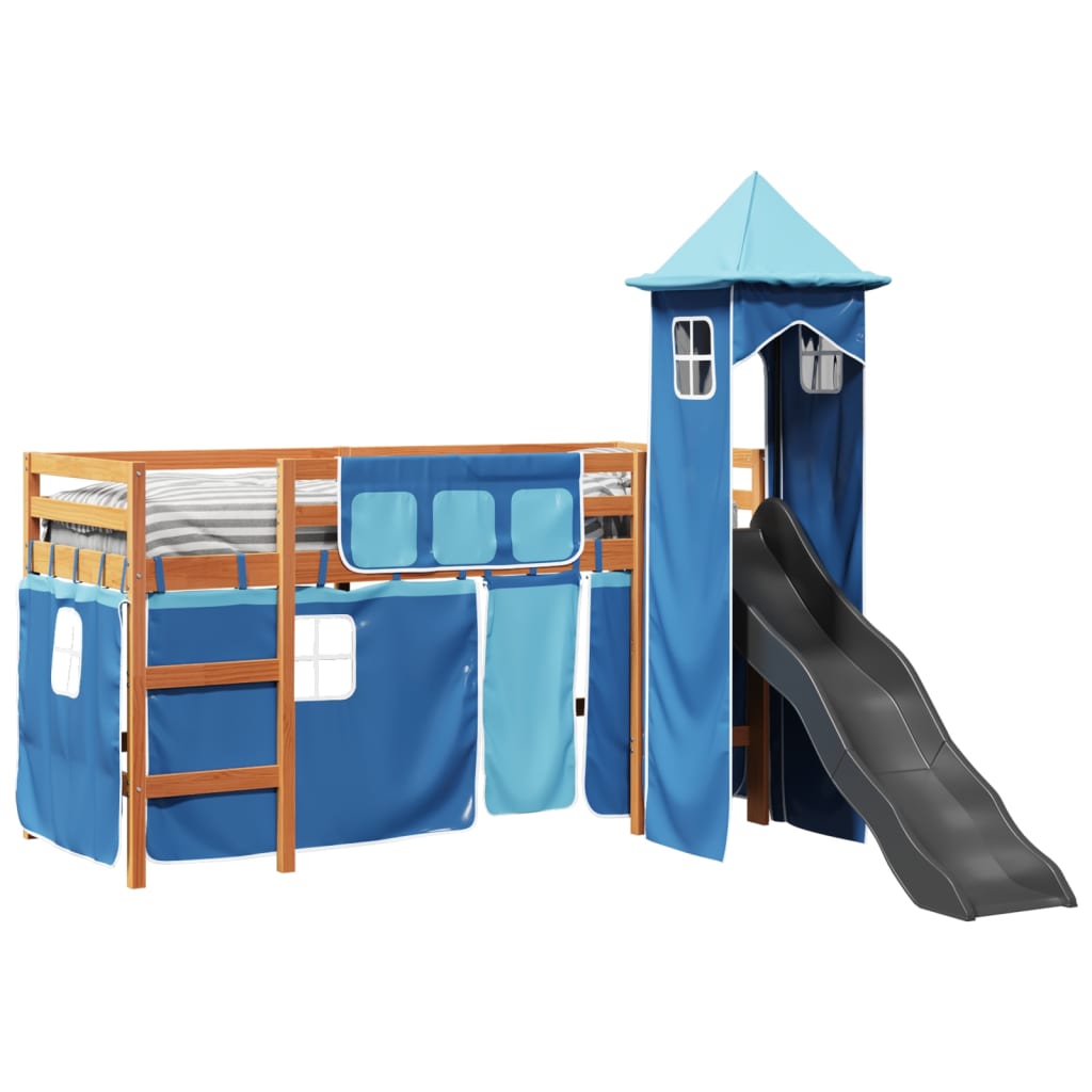 Lit mezzanine enfants avec tour bleu 90x200 cm bois pin massif Lits & cadres de lit vidaXL   