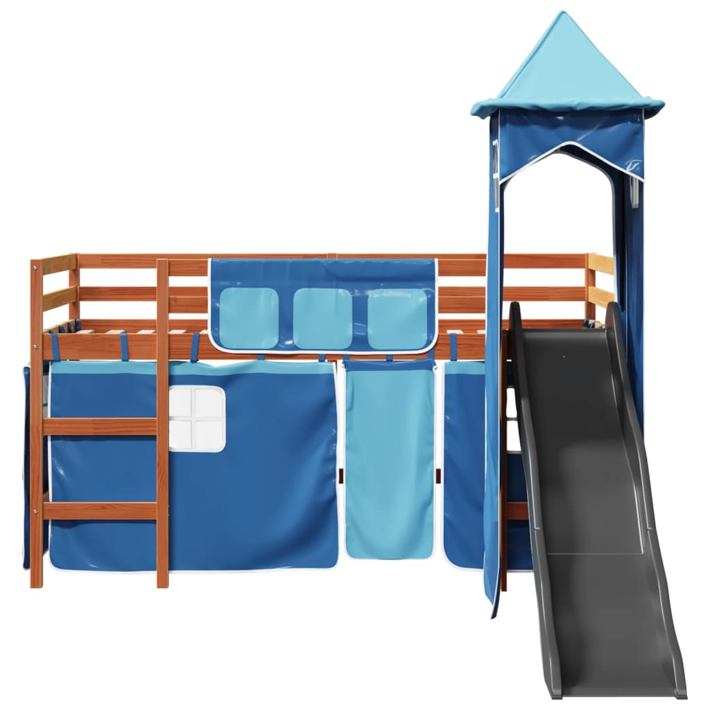 Lit mezzanine enfants avec tour bleu 90x200 cm bois pin massif Lits & cadres de lit vidaXL   