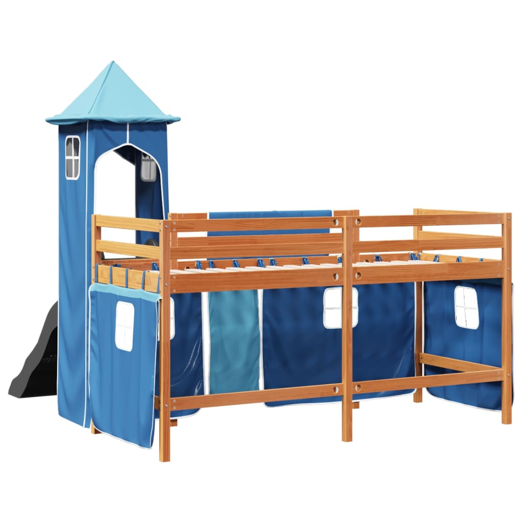 Lit mezzanine enfants avec tour bleu 90x200 cm bois pin massif Lits & cadres de lit vidaXL   