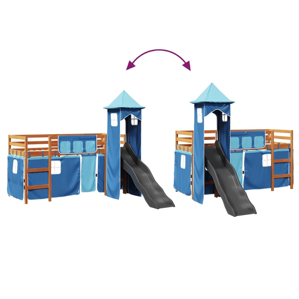 Lit mezzanine enfants avec tour bleu 90x200 cm bois pin massif Lits & cadres de lit vidaXL   