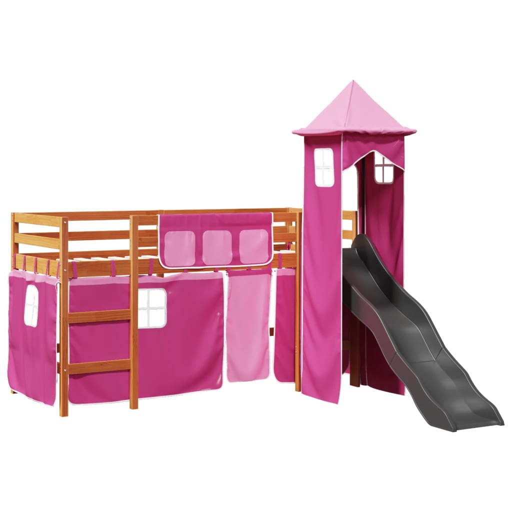 Lit mezzanine enfants avec tour rose 90x200 cm bois pin massif Lits & cadres de lit vidaXL   