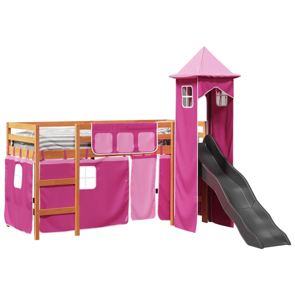 Lit mezzanine enfants avec tour rose 90x200 cm bois pin massif Lits & cadres de lit vidaXL   