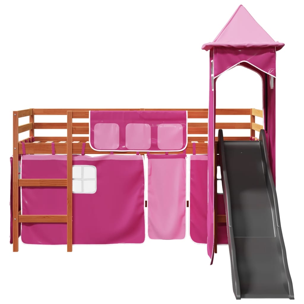 Lit mezzanine enfants avec tour rose 90x200 cm bois pin massif Lits & cadres de lit vidaXL   