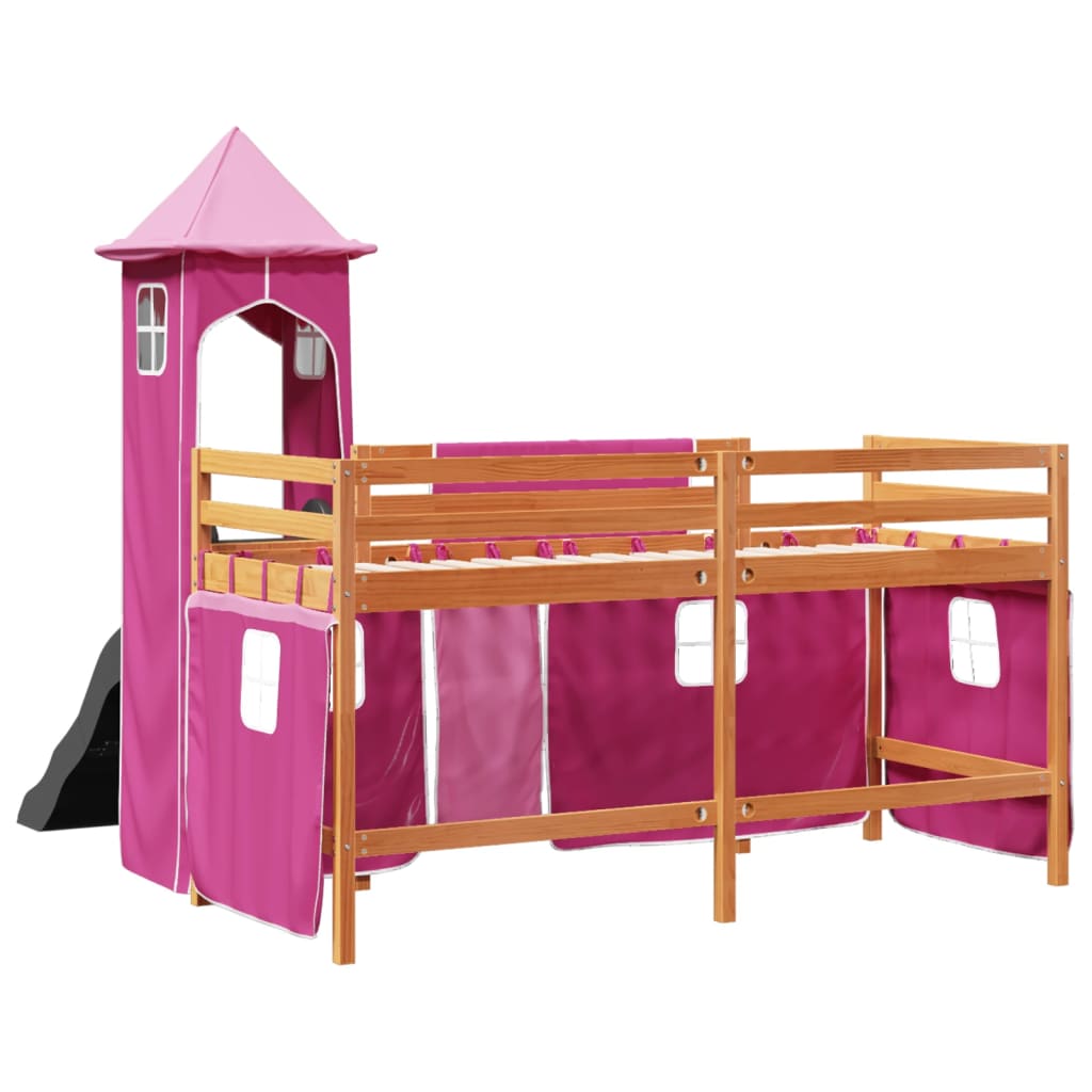 Lit mezzanine enfants avec tour rose 90x200 cm bois pin massif Lits & cadres de lit vidaXL   