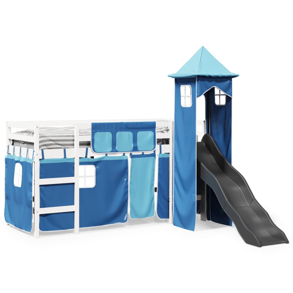 Lit mezzanine enfants avec tour bleu 90x190 cm bois pin massif Lits & cadres de lit vidaXL   