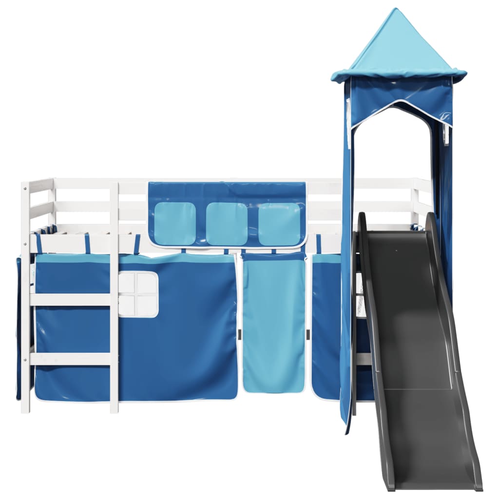 Lit mezzanine enfants avec tour bleu 90x190 cm bois pin massif Lits & cadres de lit vidaXL   