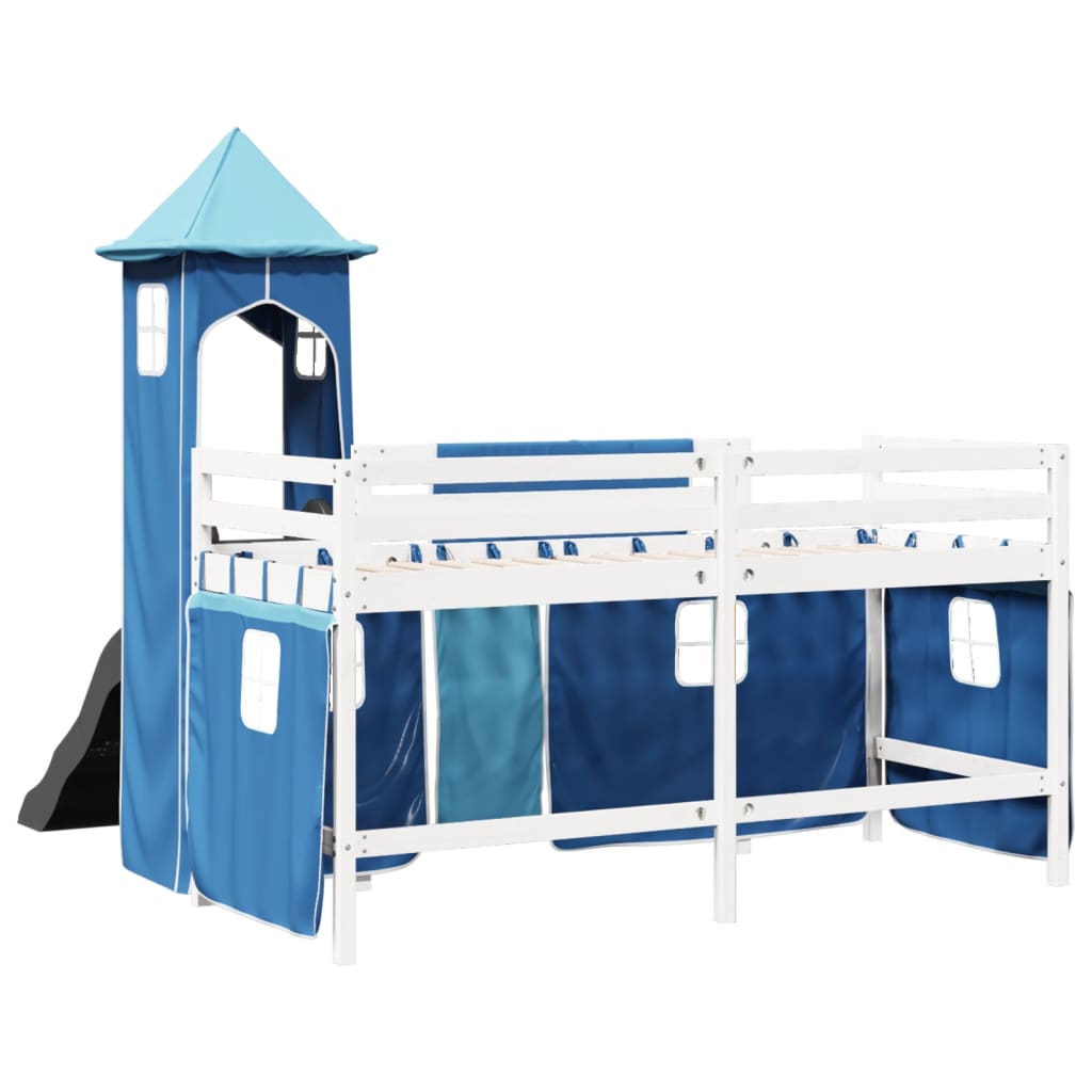 Lit mezzanine enfants avec tour bleu 90x190 cm bois pin massif Lits & cadres de lit vidaXL   