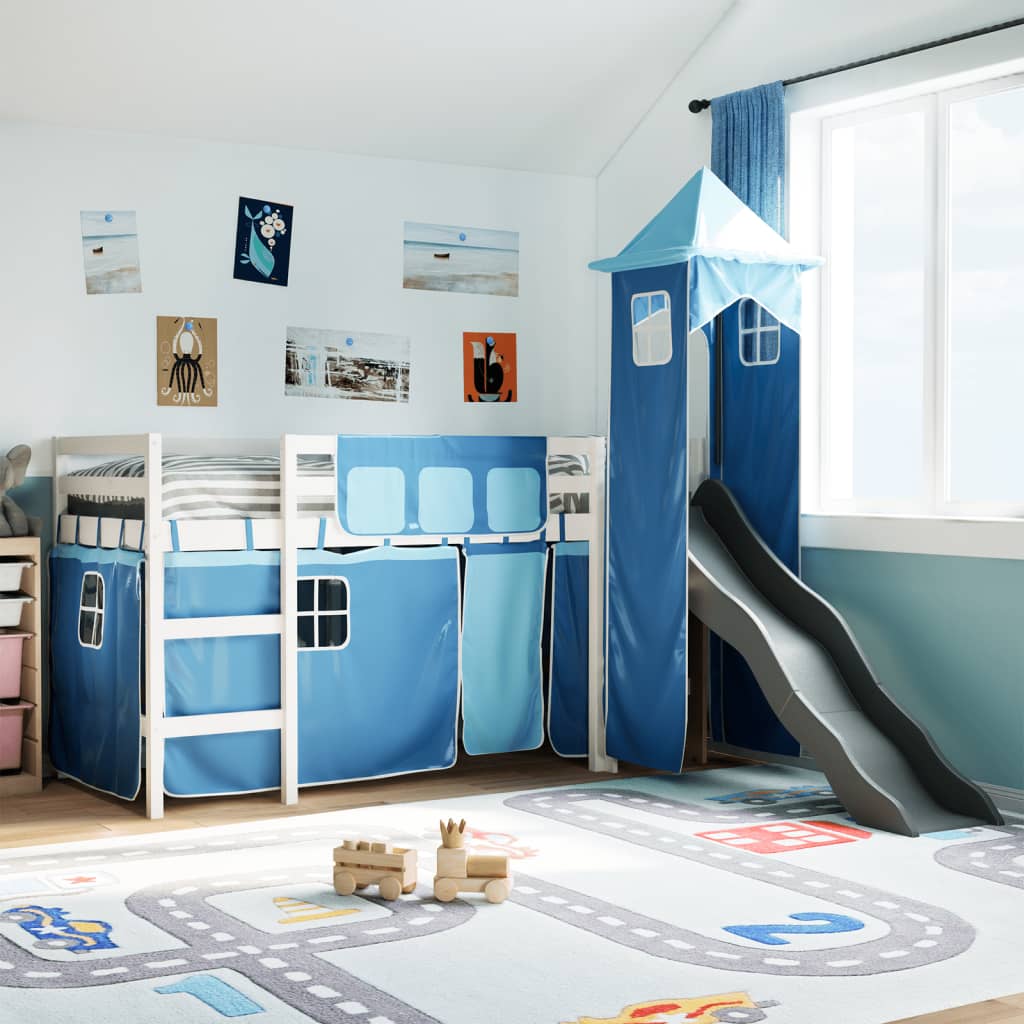 Lit mezzanine enfants avec tour bleu 90x190 cm bois pin massif Lits & cadres de lit vidaXL   