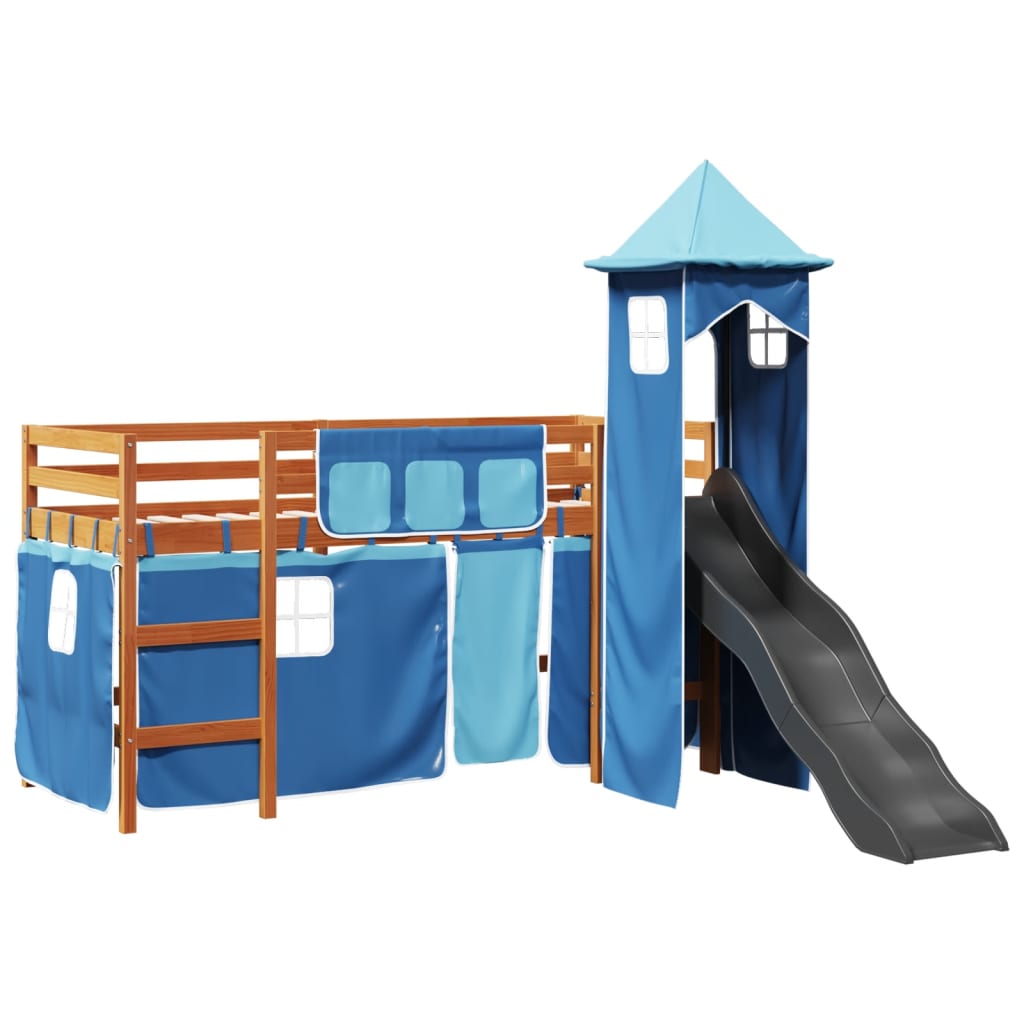 Lit mezzanine enfants avec tour bleu 90x190 cm bois pin massif Lits & cadres de lit vidaXL   