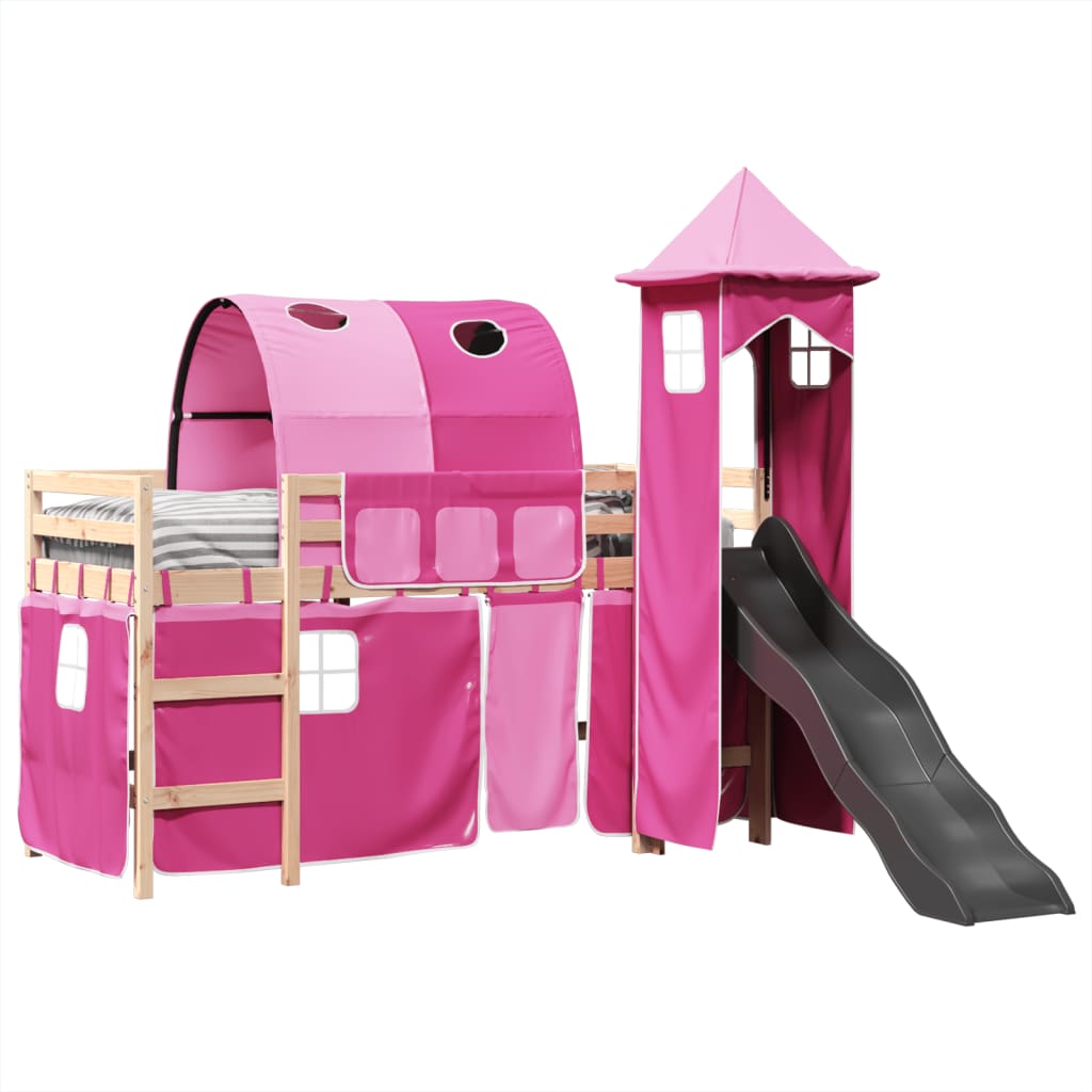 Lit mezzanine enfants avec tour rose 80x200cm bois pin massif Lits & cadres de lit vidaXL   