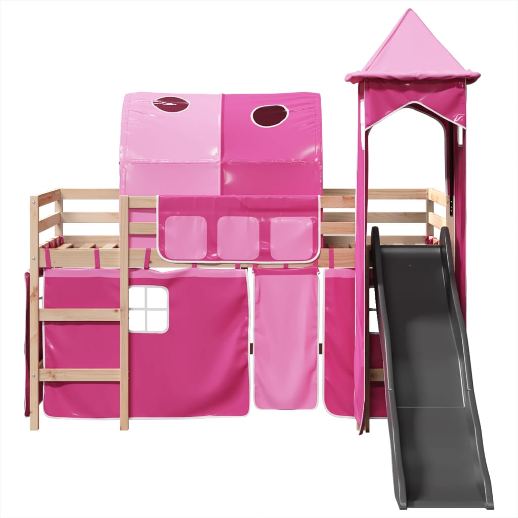 Lit mezzanine enfants avec tour rose 80x200cm bois pin massif Lits & cadres de lit vidaXL   