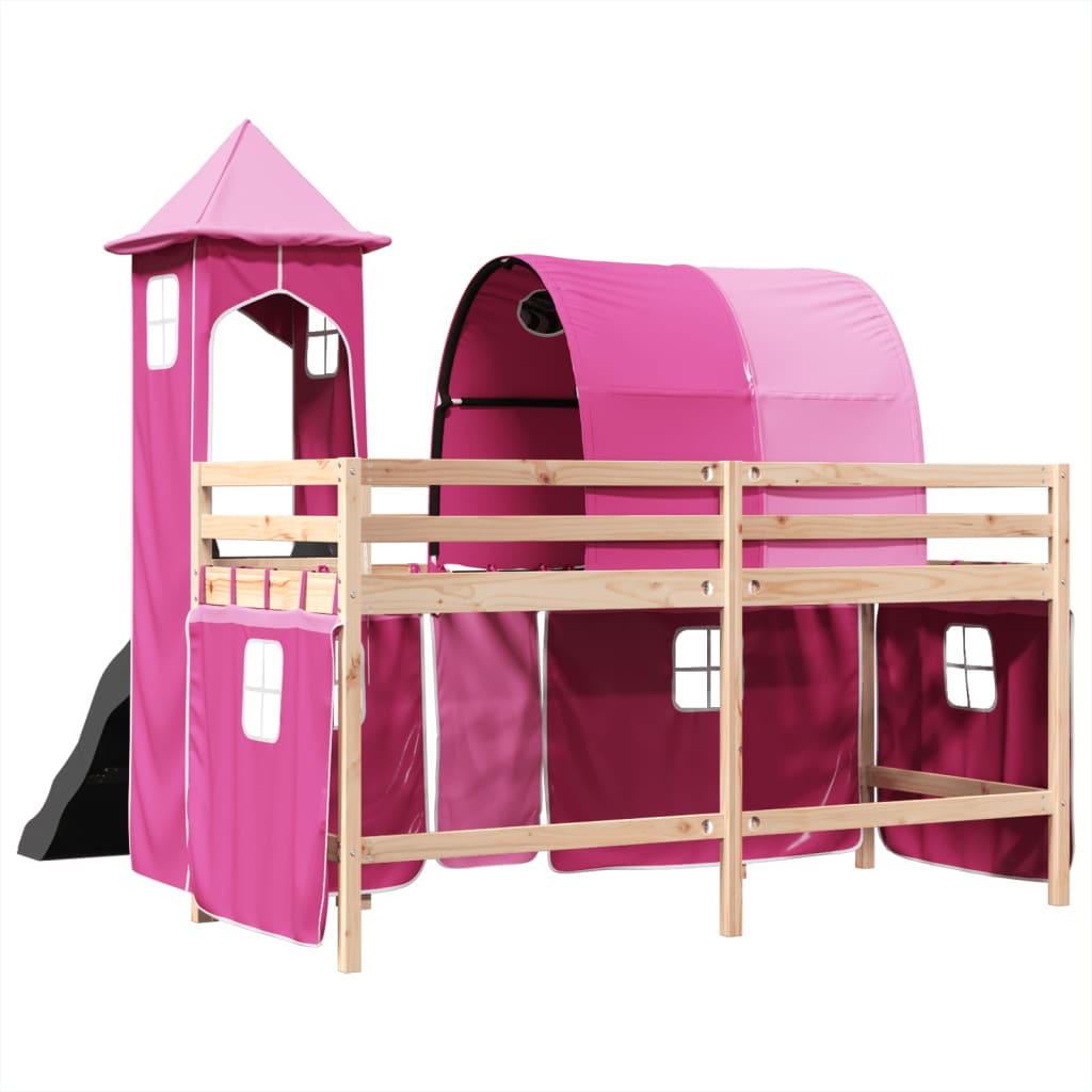 Lit mezzanine enfants avec tour rose 80x200cm bois pin massif Lits & cadres de lit vidaXL   