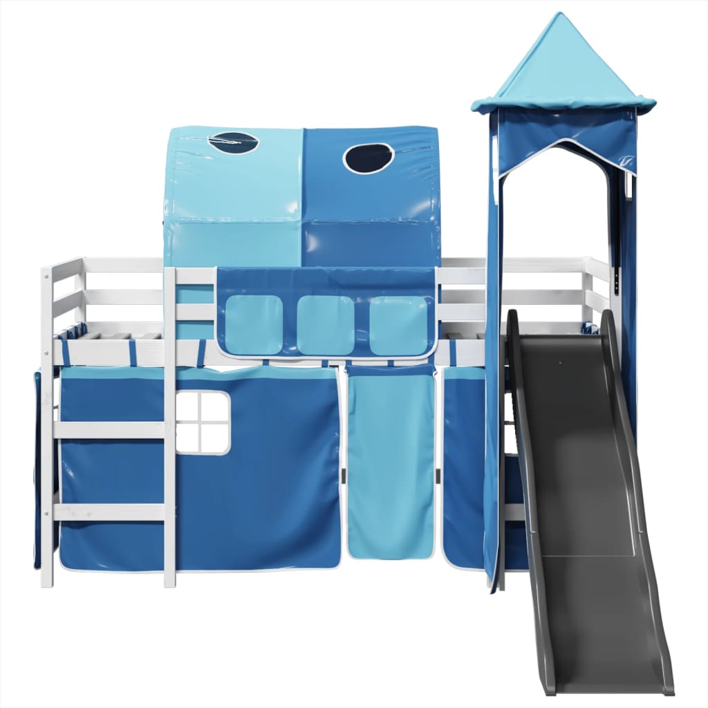 Lit mezzanine enfants avec tour bleu 80x200cm bois pin massif Lits & cadres de lit vidaXL   