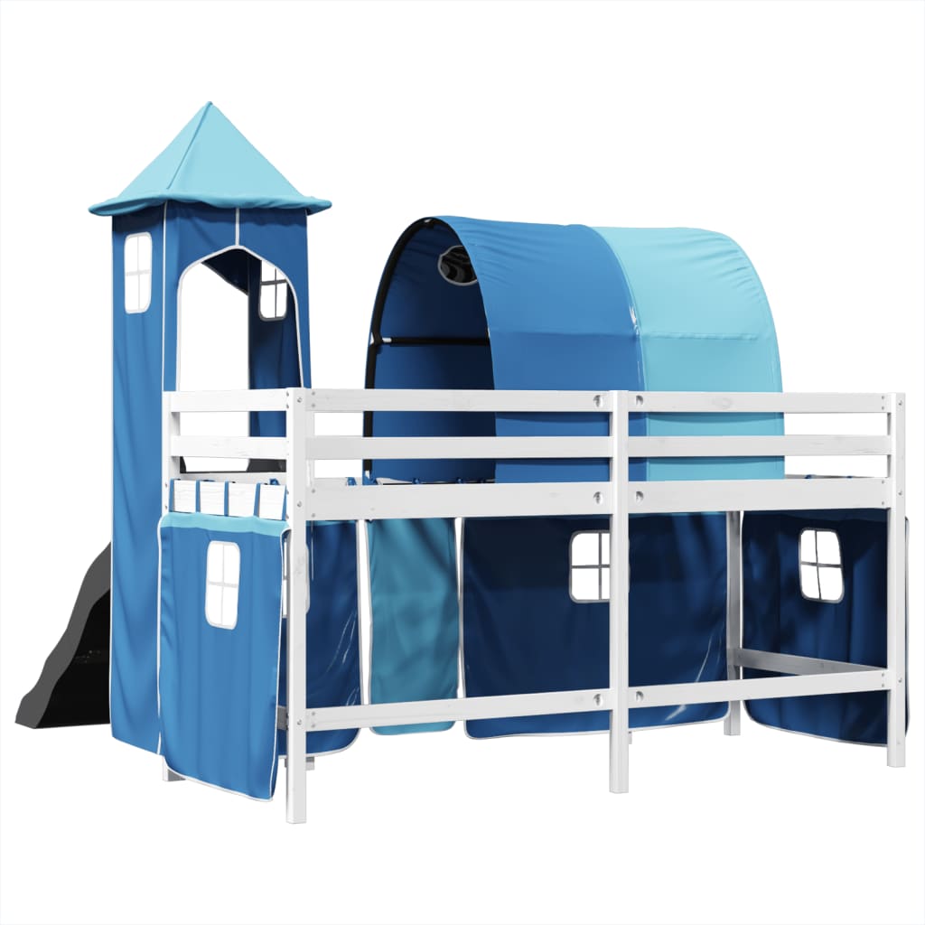 Lit mezzanine enfants avec tour bleu 80x200cm bois pin massif Lits & cadres de lit vidaXL   