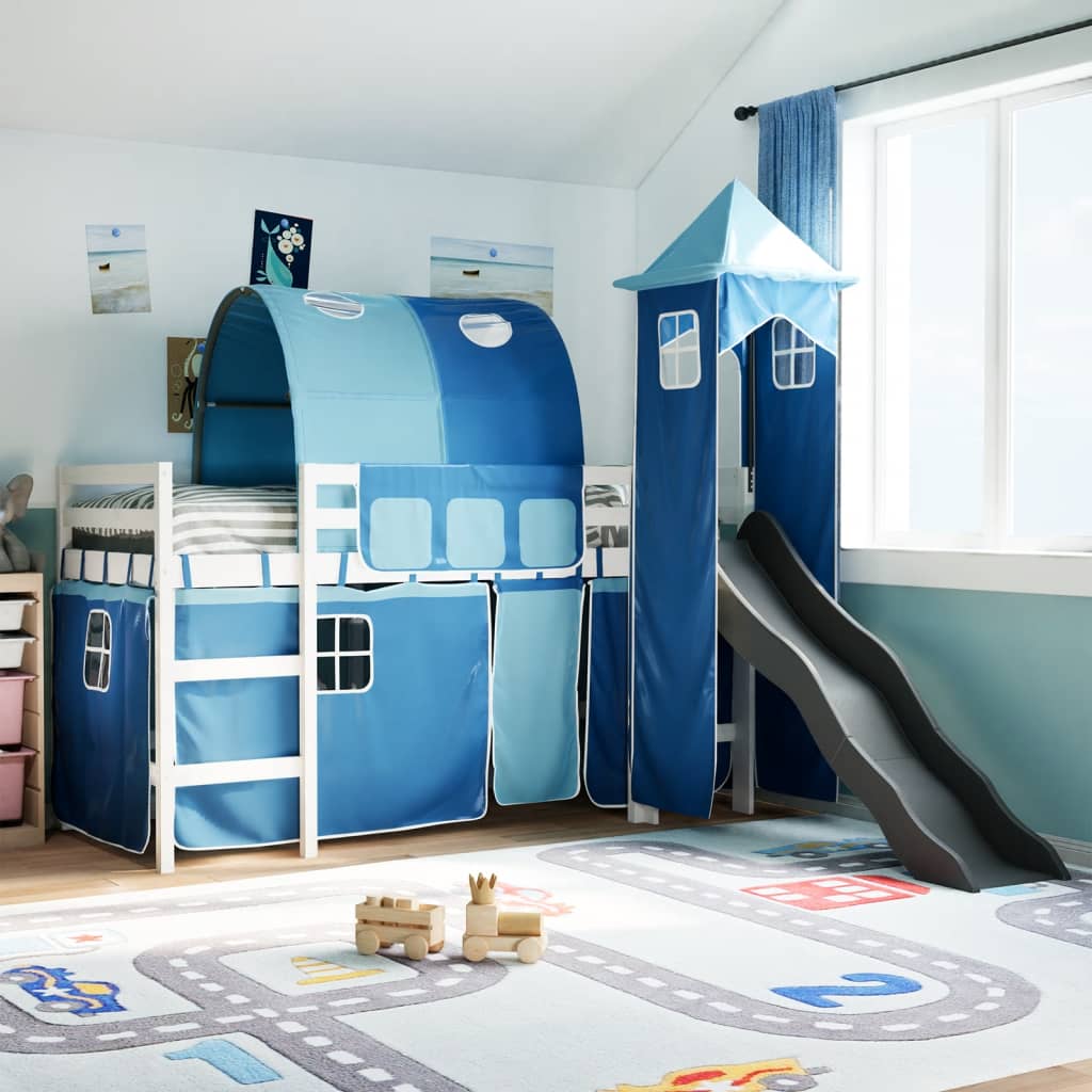 Lit mezzanine enfants avec tour bleu 80x200cm bois pin massif Lits & cadres de lit vidaXL   