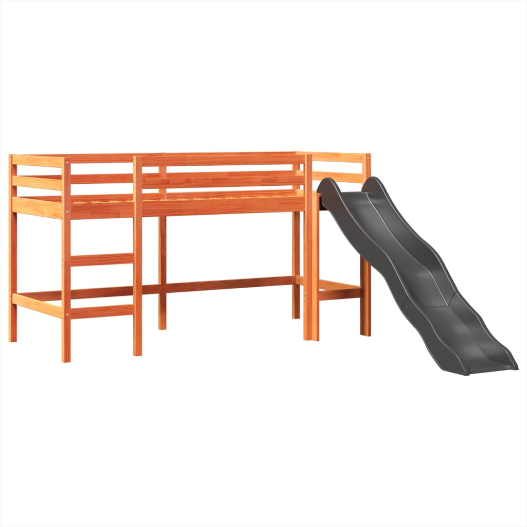 Lit mezzanine enfants avec tour blanc/noir 80x200cm pin massif Lits & cadres de lit vidaXL   