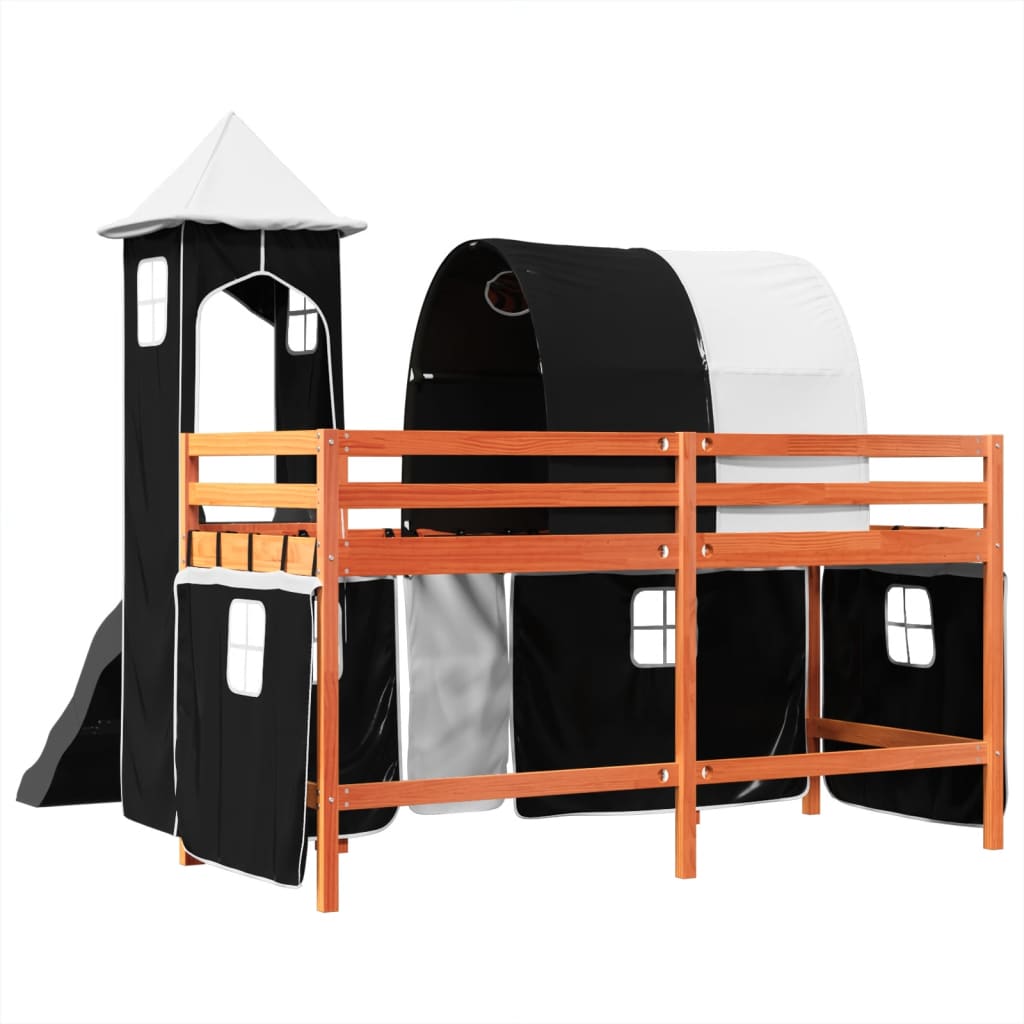 Lit mezzanine enfants avec tour blanc/noir 80x200cm pin massif Lits & cadres de lit vidaXL   