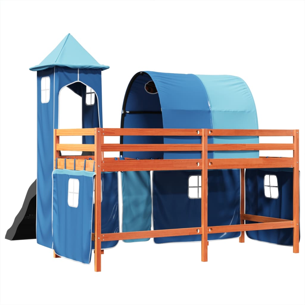 Lit mezzanine enfants avec tour bleu 80x200cm bois pin massif Lits & cadres de lit vidaXL   