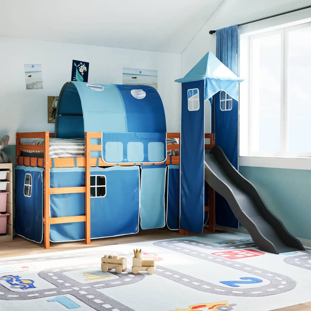 Lit mezzanine enfants avec tour bleu 80x200cm bois pin massif Lits & cadres de lit vidaXL   