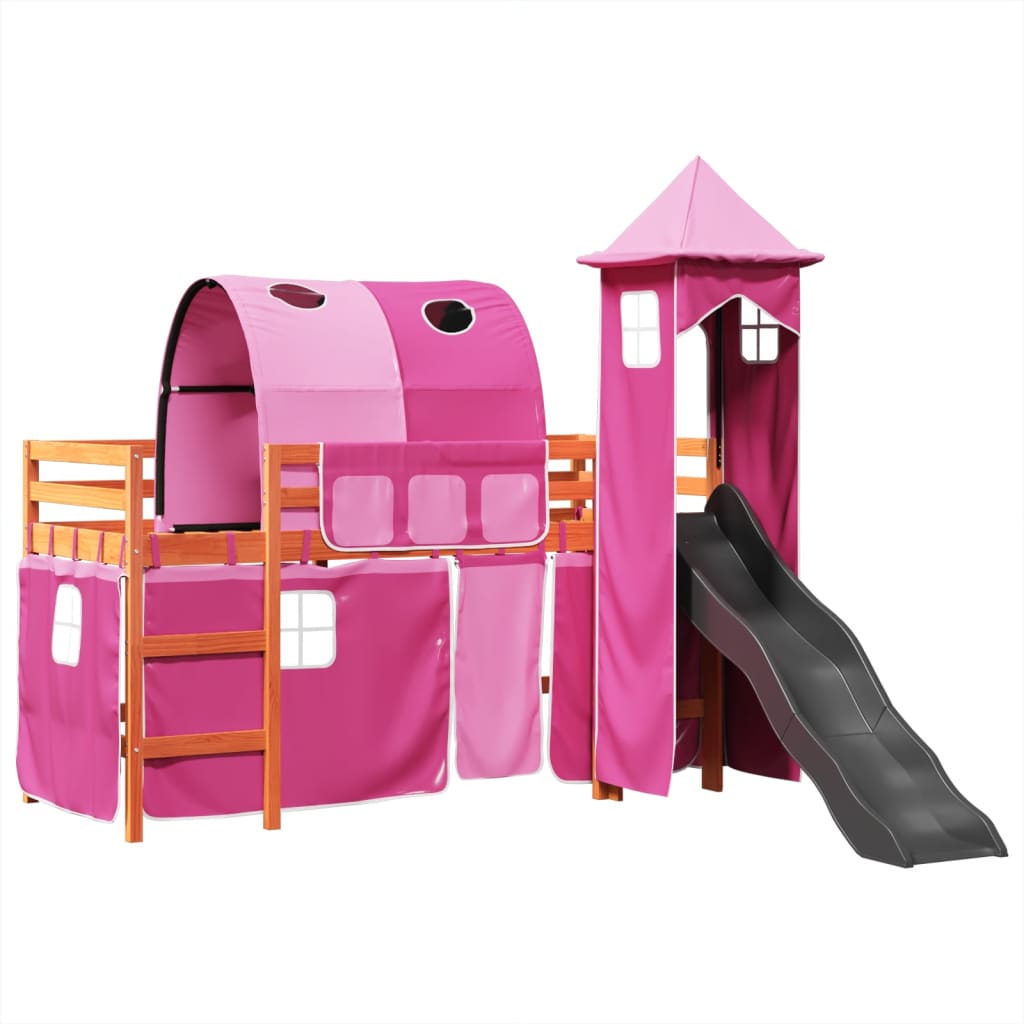 Lit mezzanine enfants avec tour rose 80x200cm bois pin massif Lits & cadres de lit vidaXL   