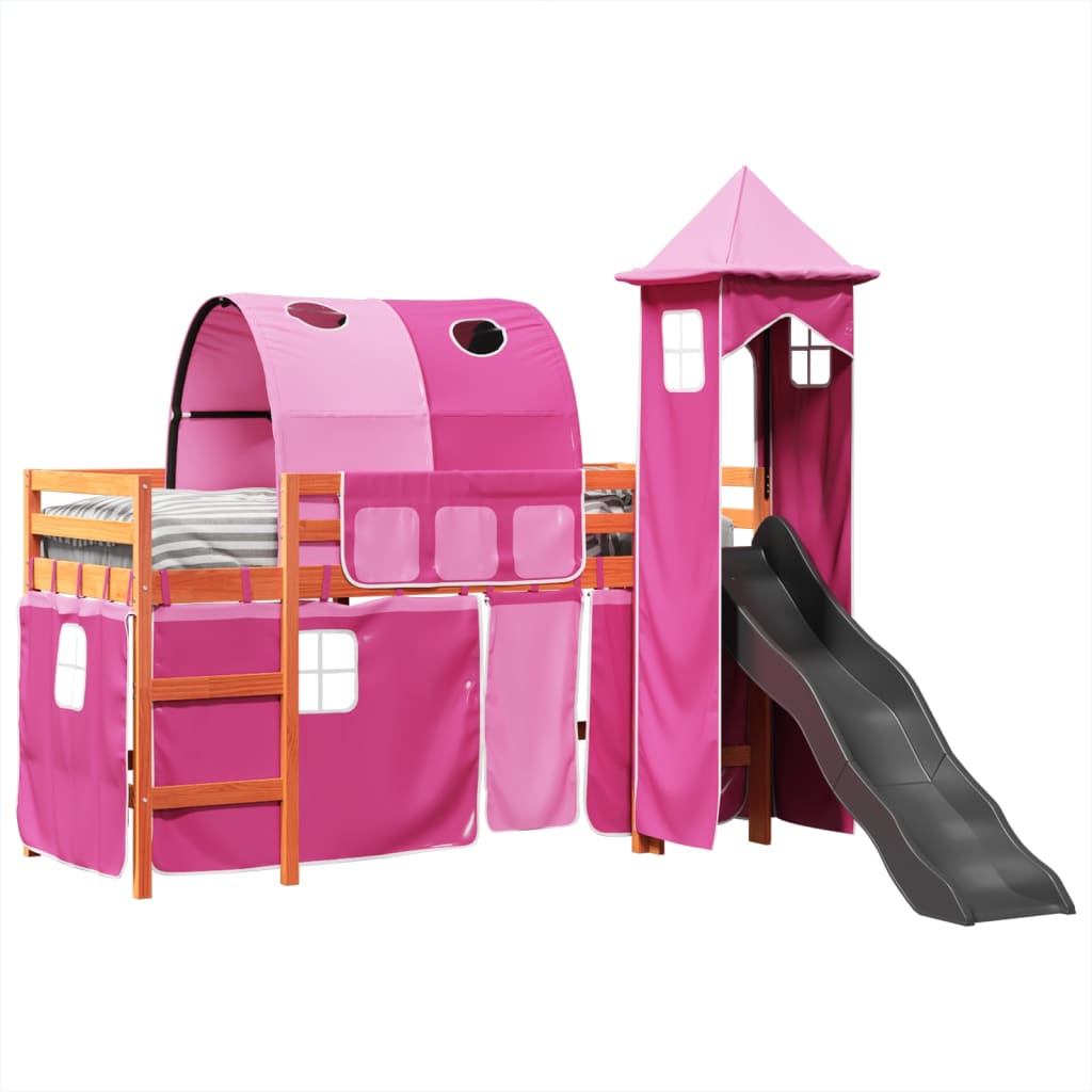 Lit mezzanine enfants avec tour rose 80x200cm bois pin massif Lits & cadres de lit vidaXL   