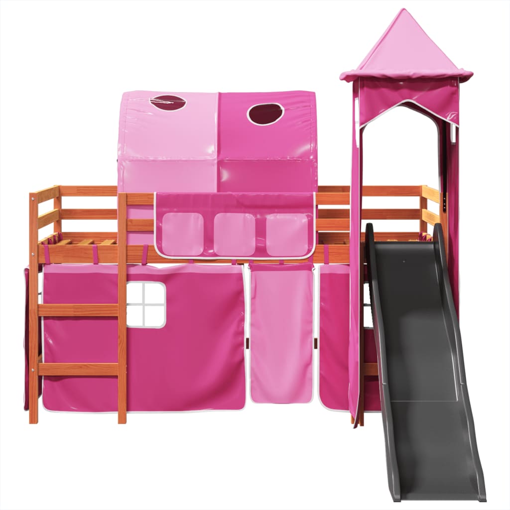 Lit mezzanine enfants avec tour rose 80x200cm bois pin massif Lits & cadres de lit vidaXL   