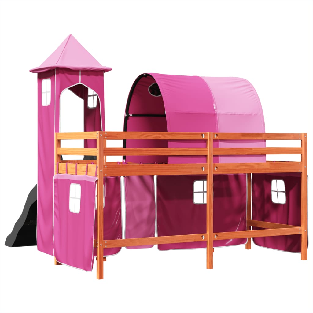 Lit mezzanine enfants avec tour rose 80x200cm bois pin massif Lits & cadres de lit vidaXL   