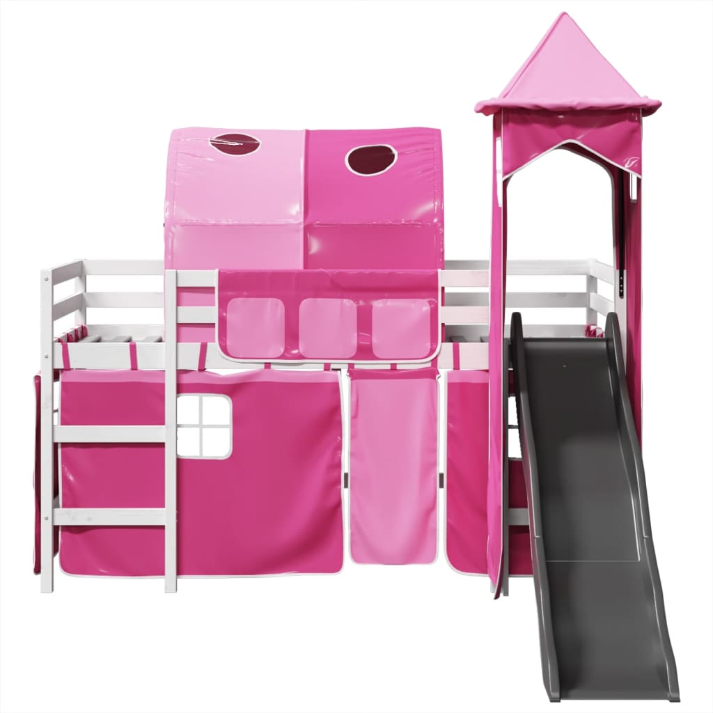 Lit mezzanine enfants avec tour rose 90x190 cm bois pin massif Lits & cadres de lit vidaXL   