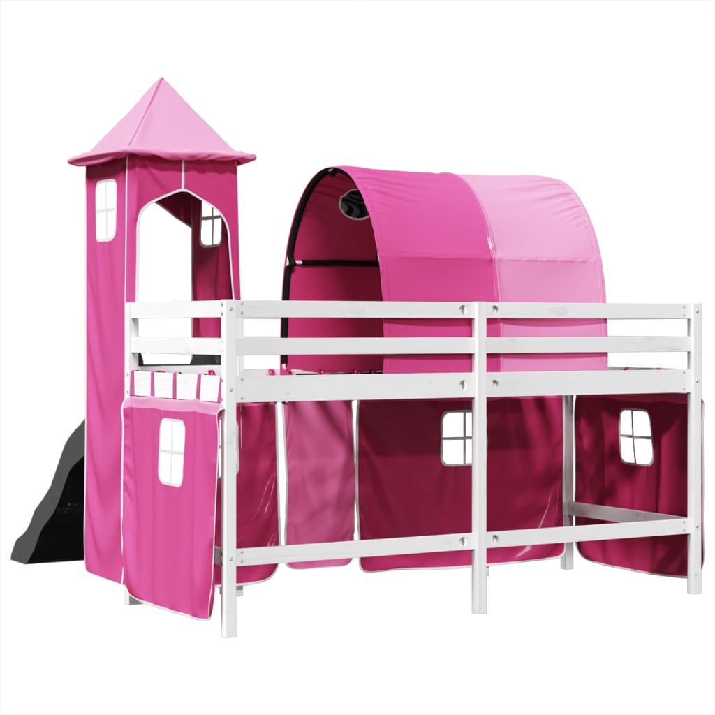 Lit mezzanine enfants avec tour rose 90x190 cm bois pin massif Lits & cadres de lit vidaXL   