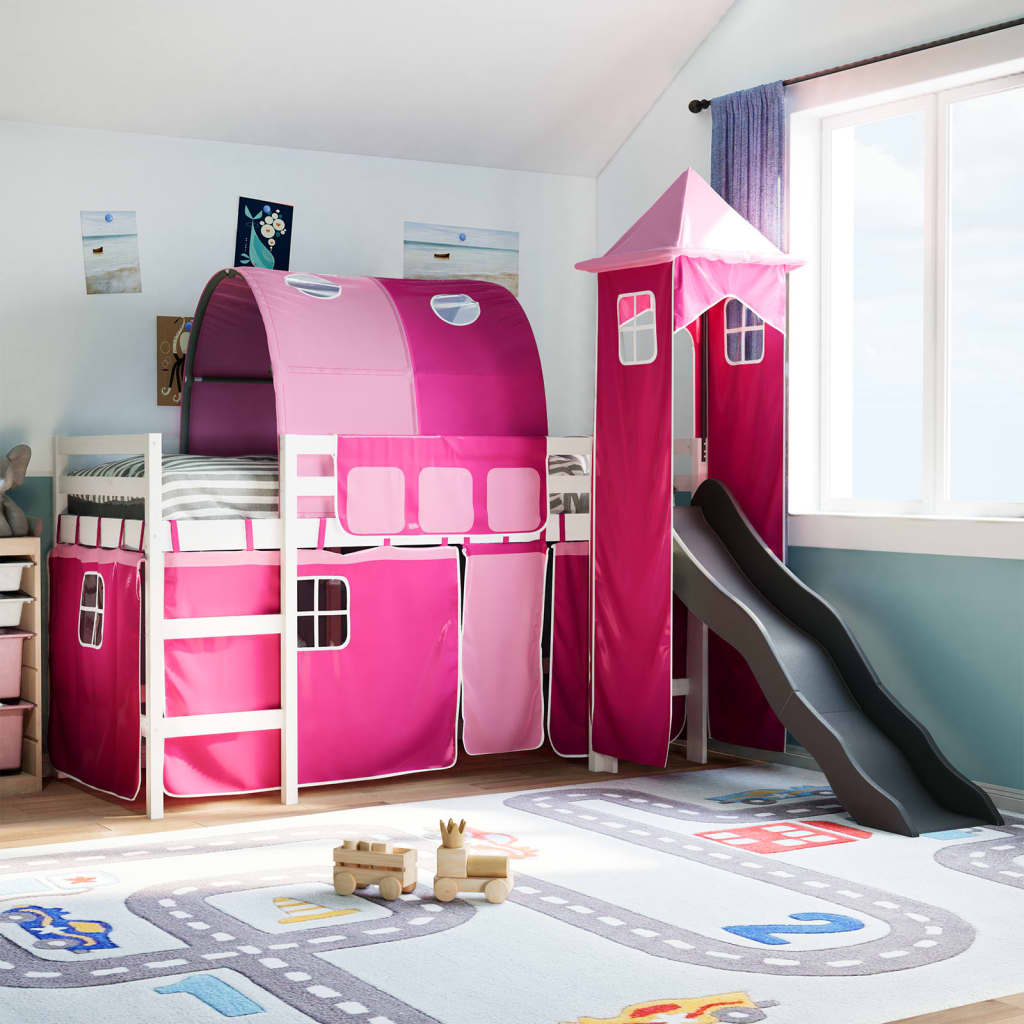 Lit mezzanine enfants avec tour rose 90x190 cm bois pin massif Lits & cadres de lit vidaXL   