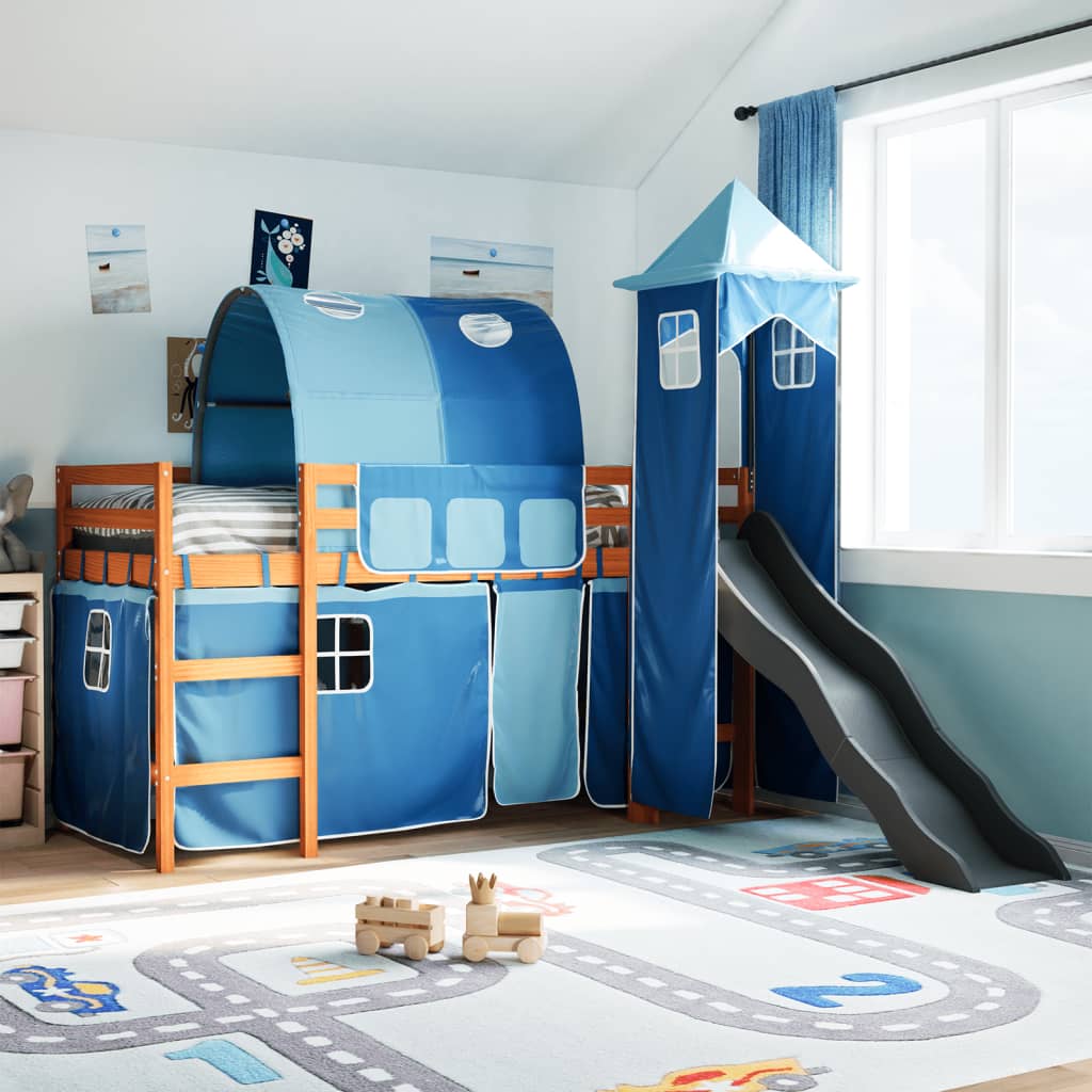 Lit mezzanine enfants avec tour bleu 90x190 cm bois pin massif Lits & cadres de lit vidaXL   