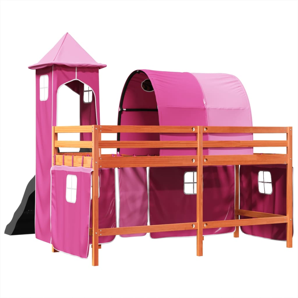 Lit mezzanine enfants avec tour rose 90x190 cm bois pin massif Lits & cadres de lit vidaXL   