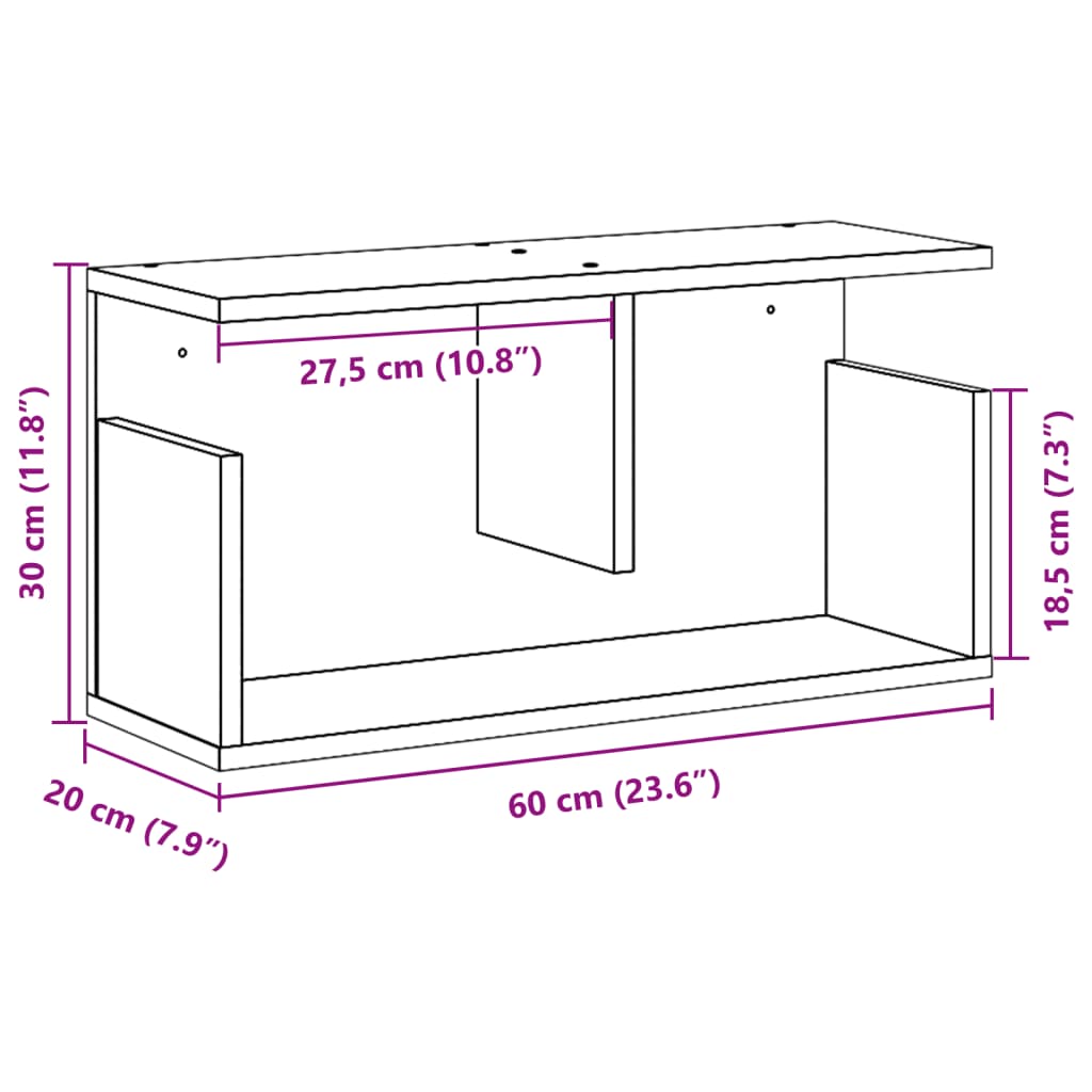 Armoire murale 60x20x30 cm gris béton Bois d'ingénierie Étagères murales & corniches vidaXL   