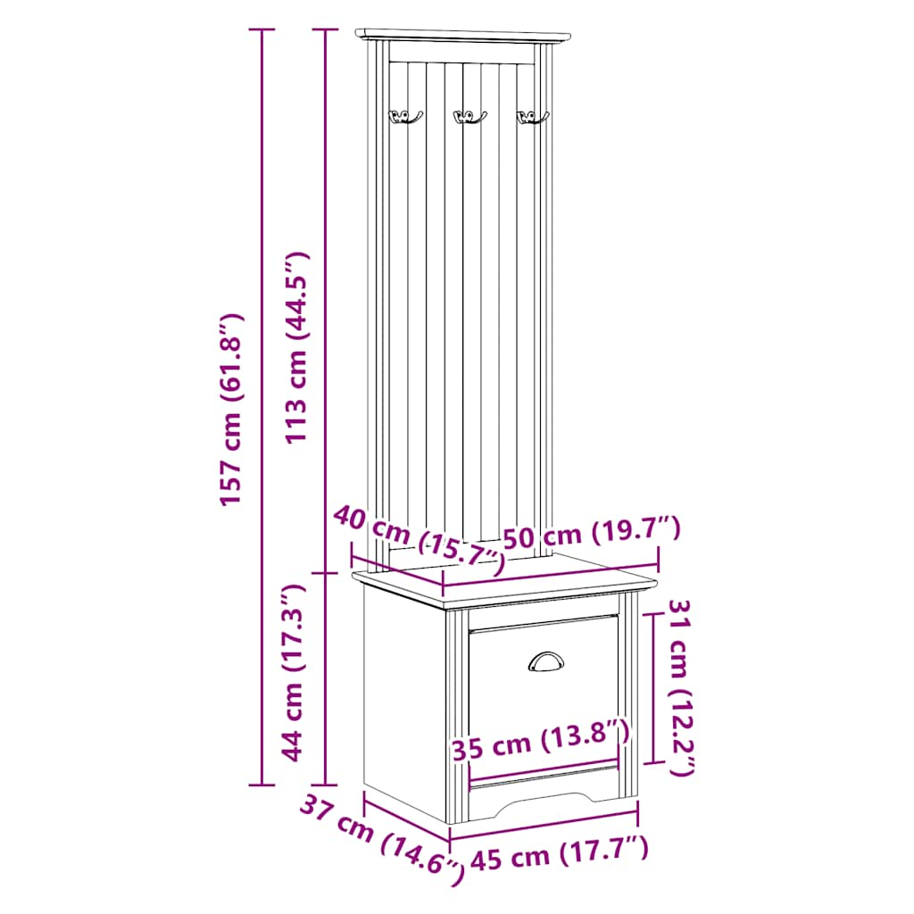 Armoire de couloir avec crochets BODO blanc marron 50x40x157 cm Bancs coffres vidaXL   